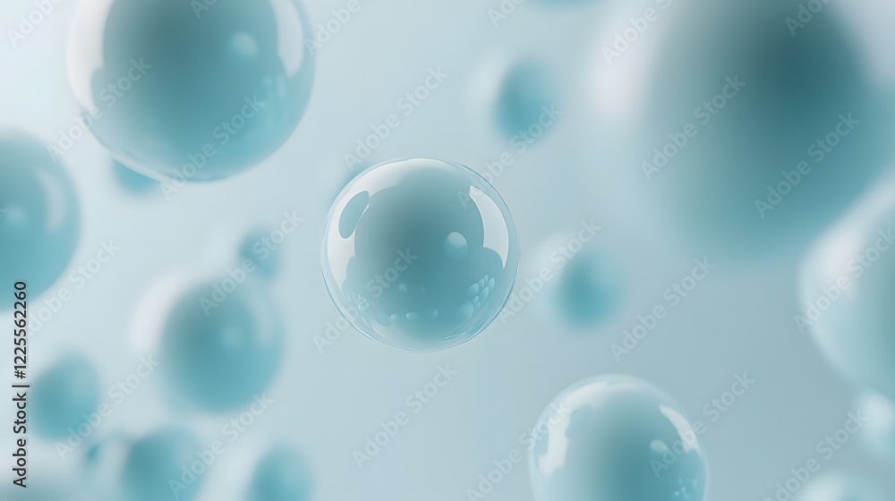 Poster abstract 3d rendering background with blue bouncing balls.