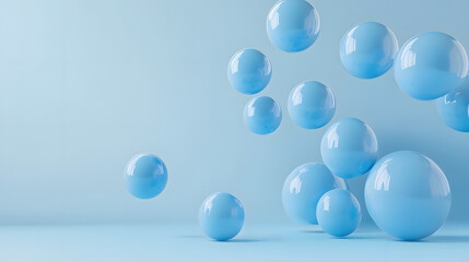 Abstract 3D Rendering background with blue bouncing balls.