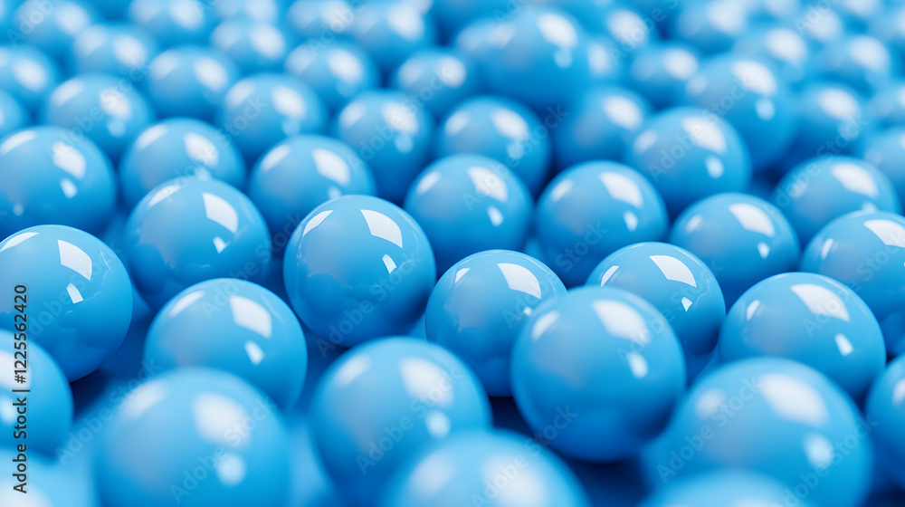 Poster abstract 3d rendering background with blue bouncing balls.