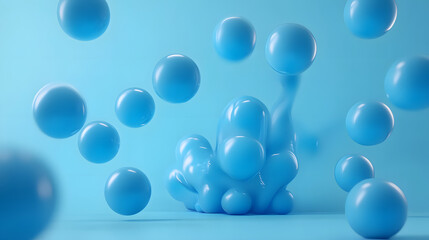 Abstract 3D Rendering background with blue bouncing balls.