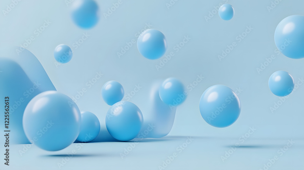 Aufkleber abstract 3d rendering background with blue bouncing balls.