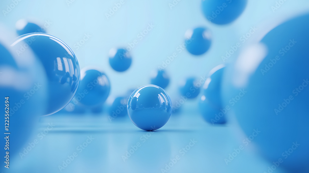 Poster Abstract 3D Rendering background with blue bouncing balls.