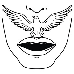 Face with a Bird Flying from Lips - Freedom & Expression
A minimalist one-line drawing of a face with a small bird flying from the lips, symbolizing freedom, voice, and creative expression.