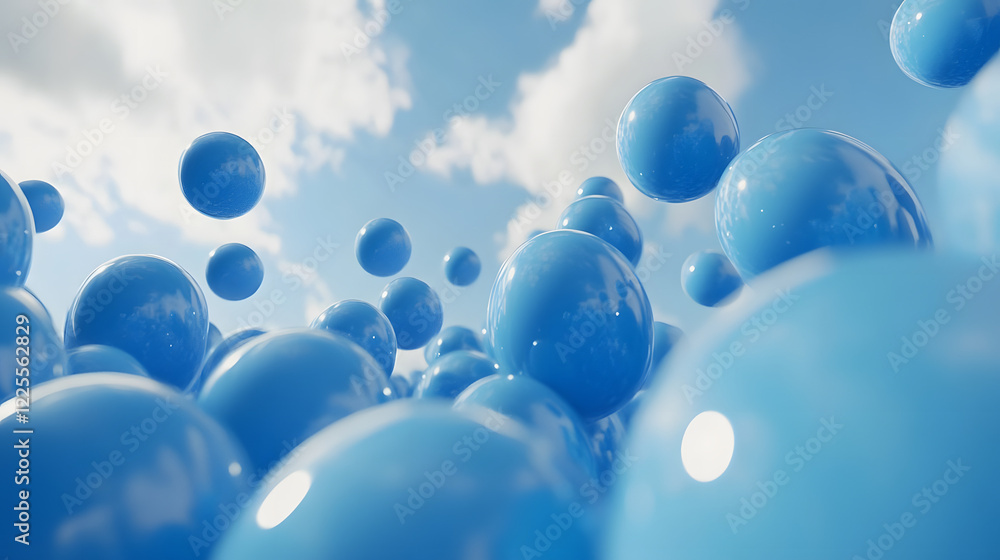 Aufkleber abstract 3d rendering background with blue bouncing balls.