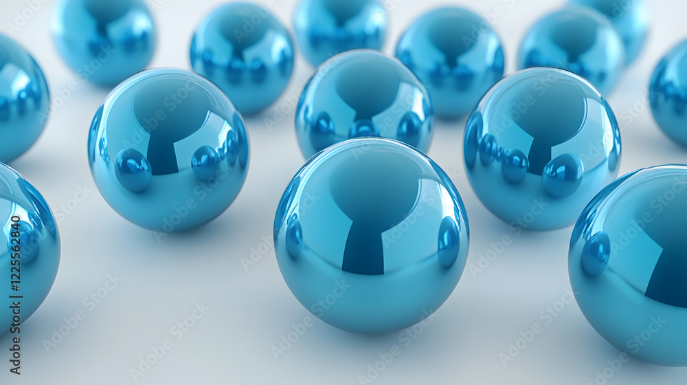 Poster abstract 3d rendering background with blue bouncing balls.