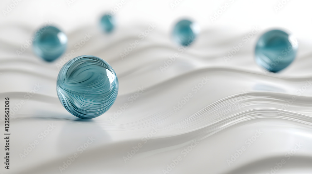 Poster abstract 3d rendering background with blue bouncing balls.