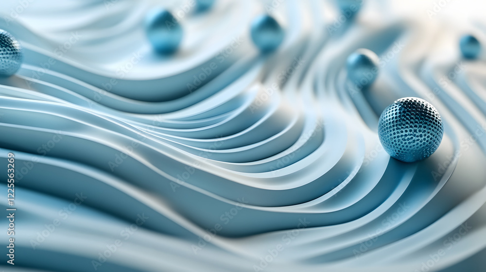 Poster abstract 3d rendering background with blue bouncing balls.