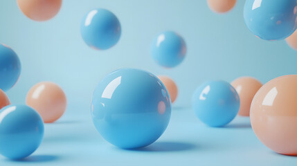 Abstract 3D Rendering background with blue bouncing balls.
