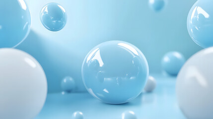 Abstract 3D Rendering background with blue bouncing balls.