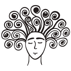 A minimalist one-line drawing of a face with spiral hair, representing artistic creativity and free-flowing thought.
Adobe Illustrator Artwork