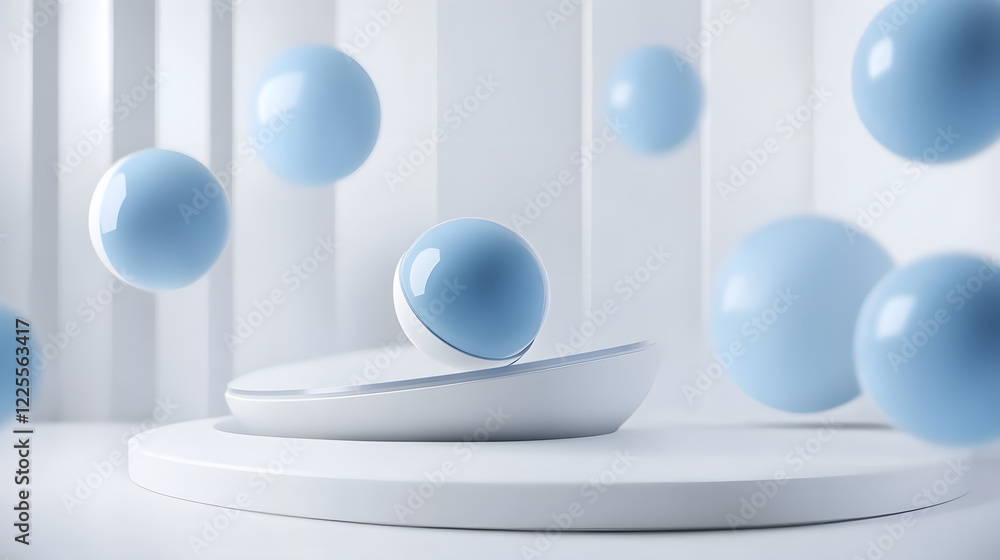 Aufkleber abstract 3d rendering background with blue bouncing balls.
