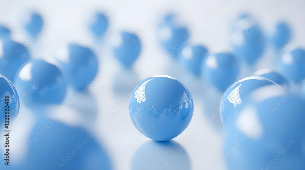 Poster abstract 3d rendering background with blue bouncing balls.