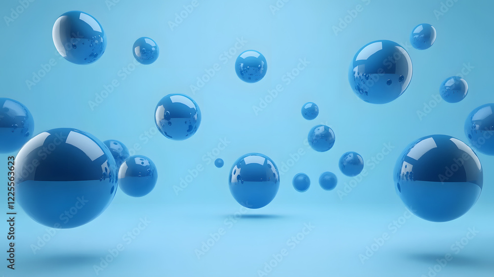 Aufkleber abstract 3d rendering background with blue bouncing balls.