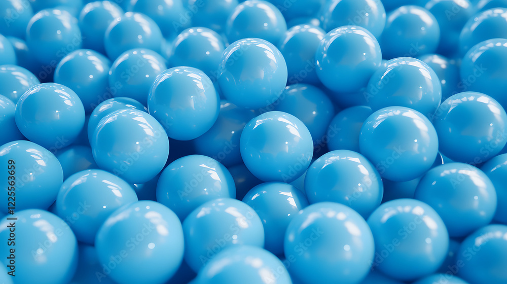 Poster abstract 3d rendering background with blue bouncing balls.