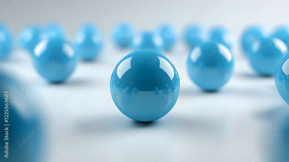 Poster abstract 3d rendering background with blue bouncing balls.