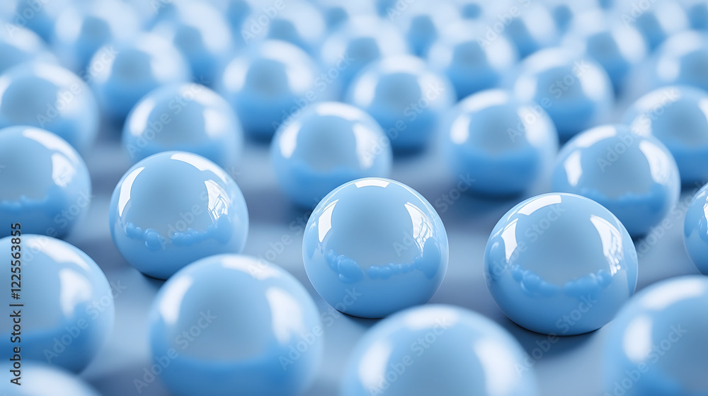 Poster Abstract 3D Rendering background with blue bouncing balls.