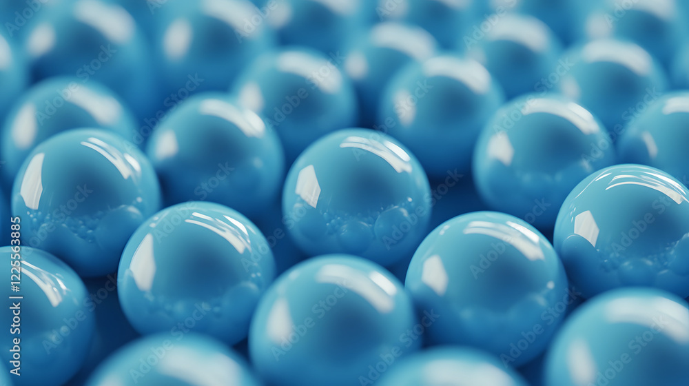 Poster abstract 3d rendering background with blue bouncing balls.