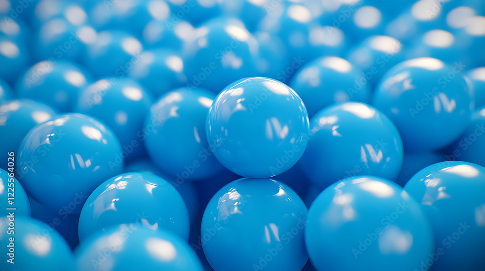 Poster abstract 3d rendering background with blue bouncing balls.