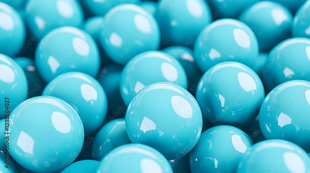 Poster abstract 3d rendering background with blue bouncing balls.