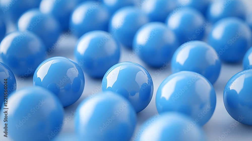Poster abstract 3d rendering background with blue bouncing balls.