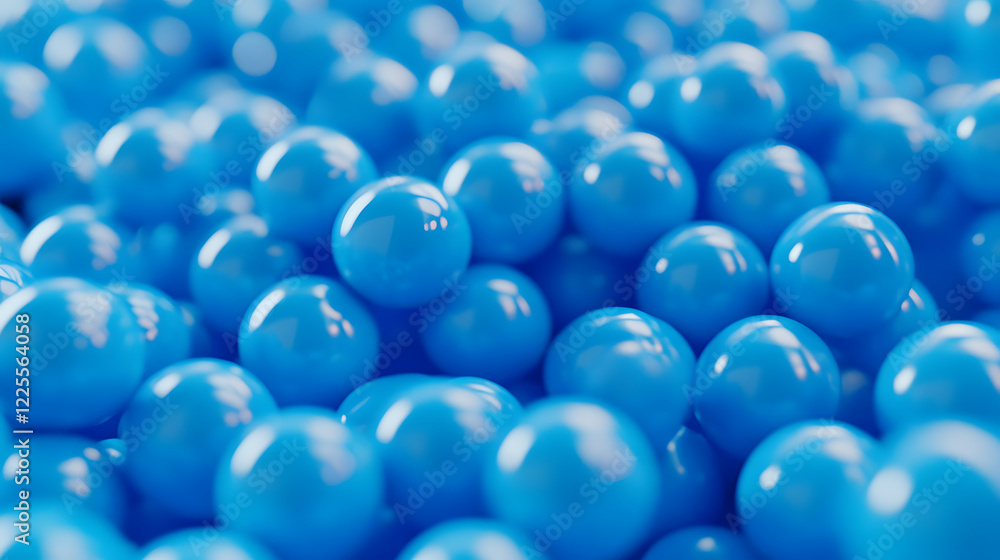 Poster abstract 3d rendering background with blue bouncing balls.