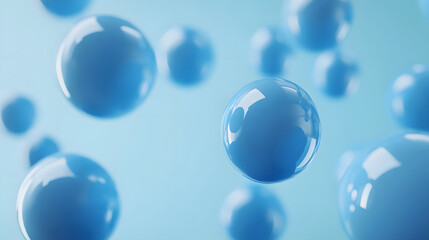 Abstract 3D Rendering background with blue bouncing balls.
