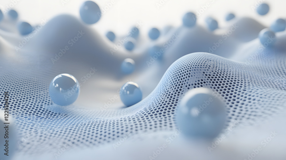Poster abstract 3d rendering background with blue bouncing balls.