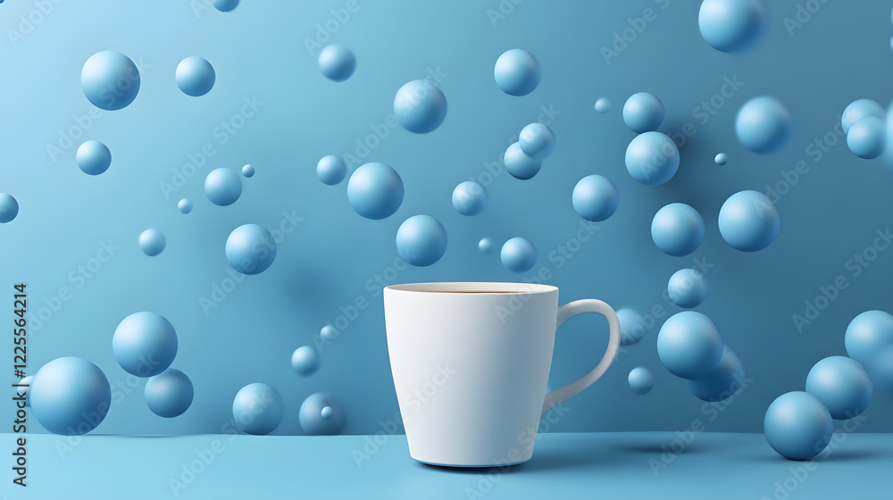 Poster Abstract 3D Rendering background with blue bouncing balls.