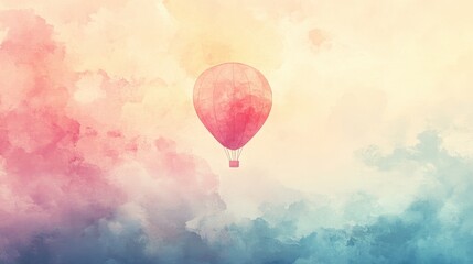 Obraz premium Watercolor Hot Air Balloon Soaring Through Pastel Clouds