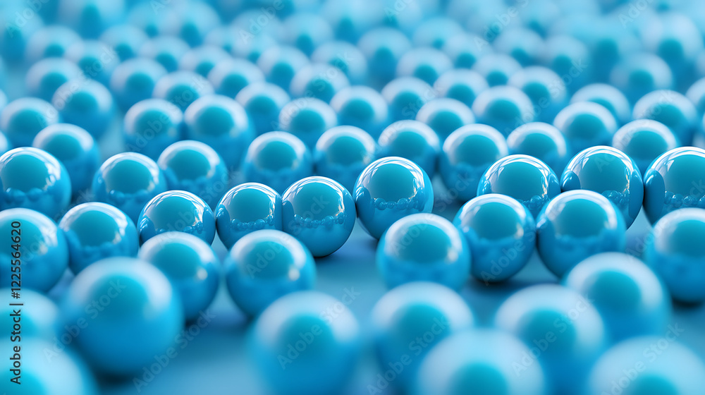 Poster abstract 3d rendering background with blue bouncing balls.