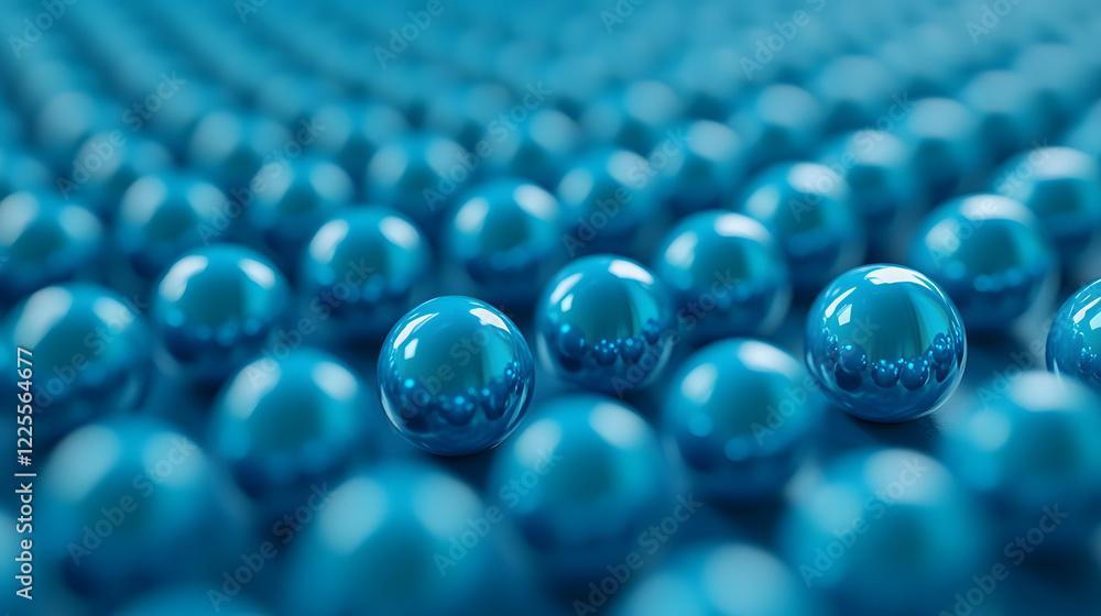 Poster abstract 3d rendering background with blue bouncing balls.