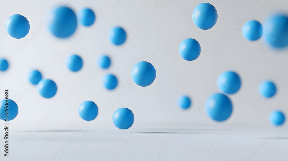 Poster abstract 3d rendering background with blue bouncing balls.