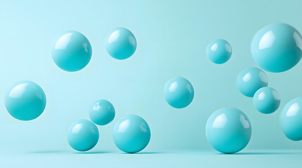 Abstract 3D Rendering background with blue bouncing balls.