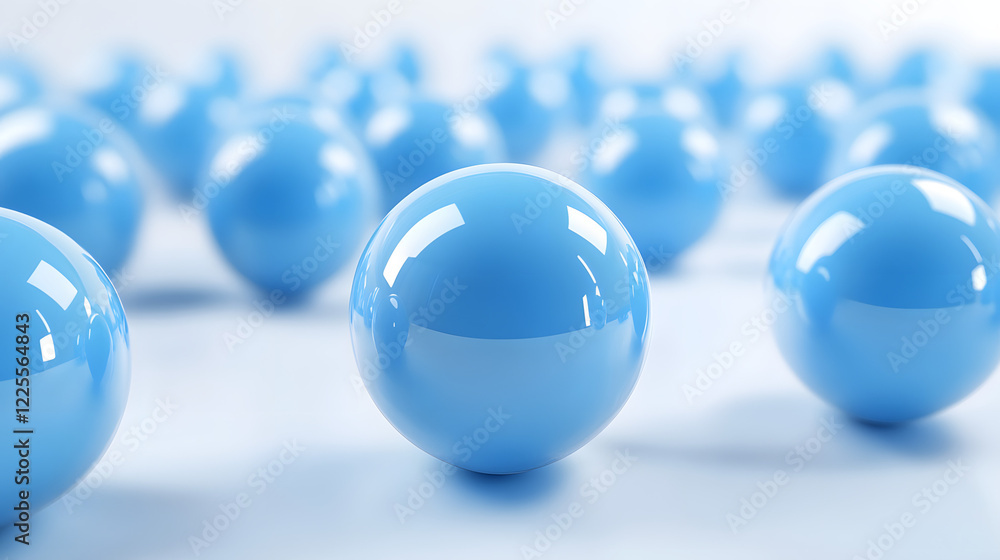 Poster abstract 3d rendering background with blue bouncing balls.