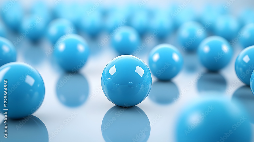 Poster abstract 3d rendering background with blue bouncing balls.