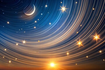 Obraz premium Abstract background with minimalist crescent moon and stars, ideal for spiritual and elegant themes.