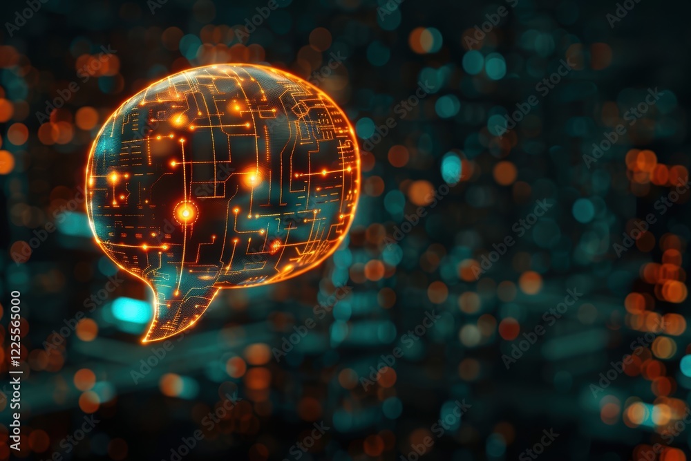 Poster futuristic speech bubble with circuit board design for tech-themed digital art and innovation concep