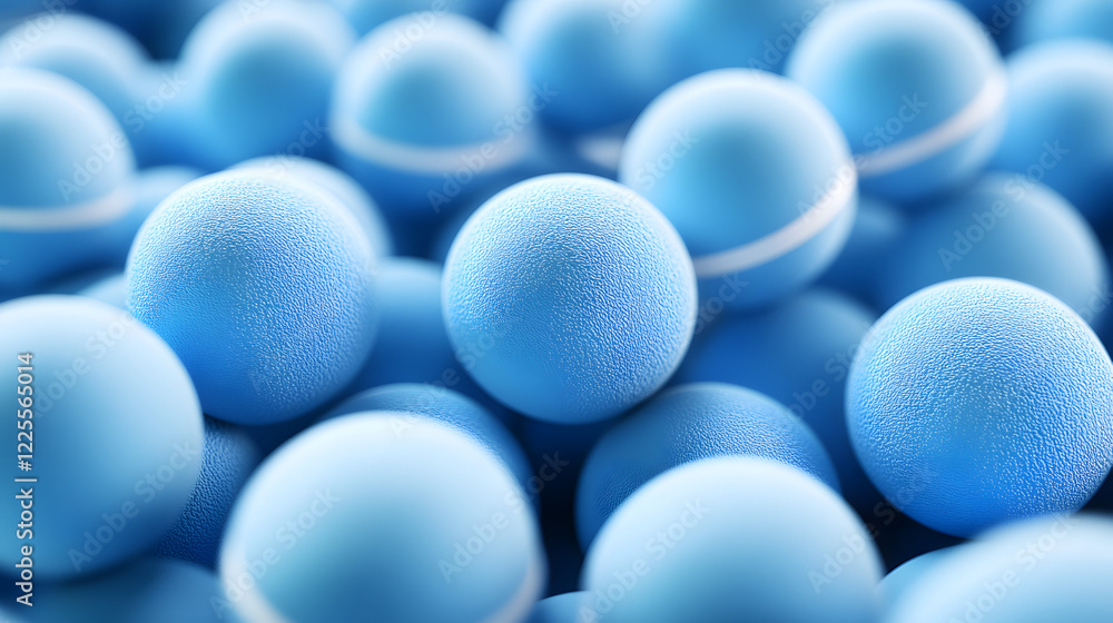 Poster abstract 3d rendering background with blue bouncing balls.