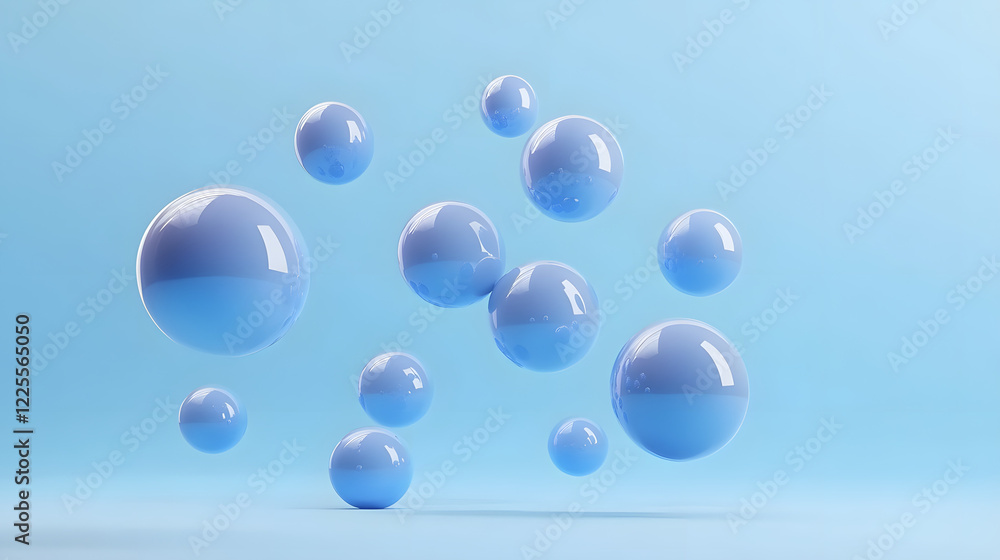 Aufkleber abstract 3d rendering background with blue bouncing balls.