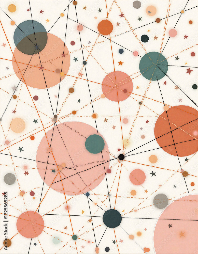 Poster abstract circles connected by lines on textured background