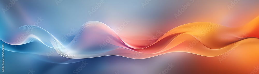 Poster a vibrant abstract background featuring smooth, flowing waves in shades of blue, orange, and white, 