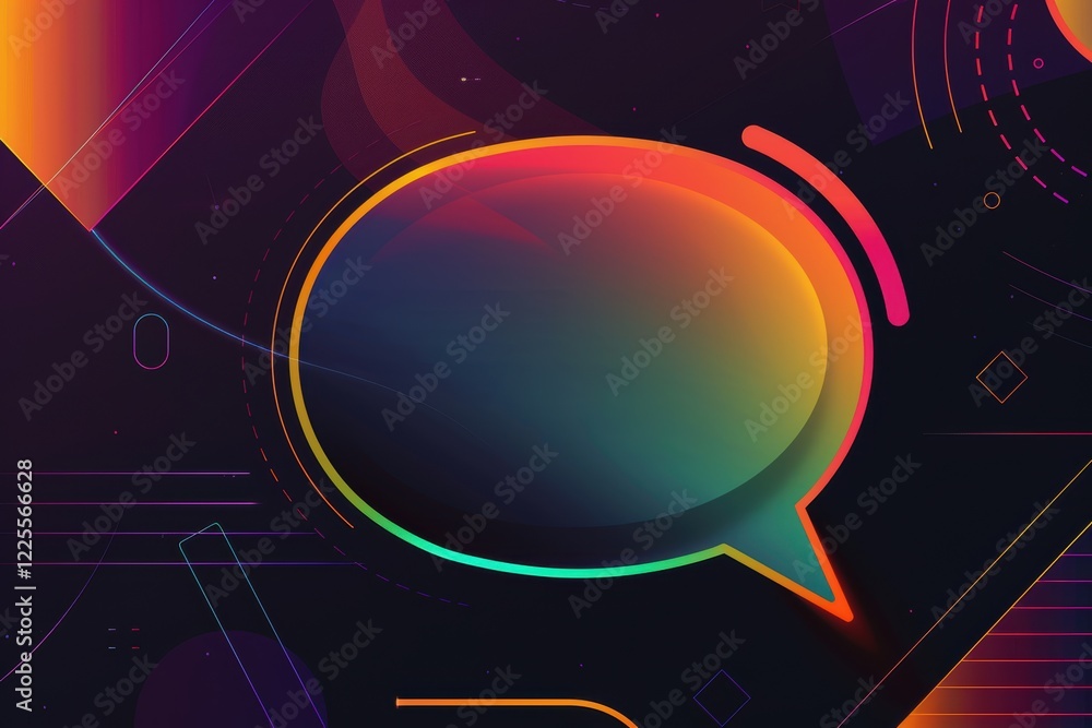 Poster vibrant gradient speech bubble with geometric elements for modern design and print