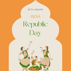 Orange and Green Minimalist Illustration Dancing Humans India Republic Day Instagram Post