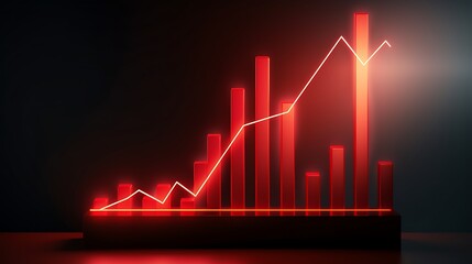 Rising trend chart with bold red upward arrow highlighting growth
