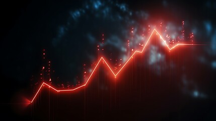 Rising trend chart with bold red upward arrow highlighting growth