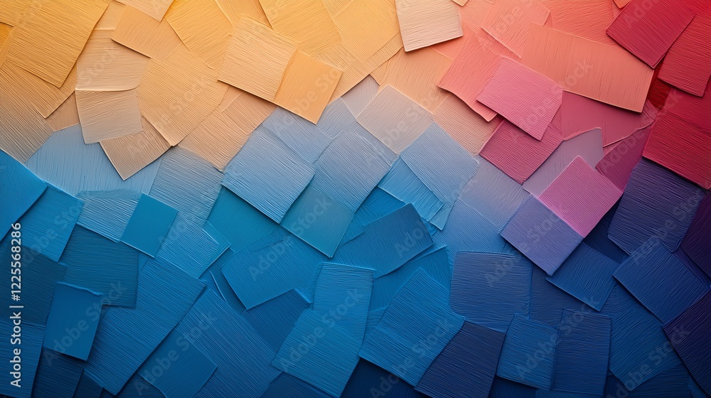 Poster a vibrant textured background featuring an array of colorful squares blending from orange to blue, p