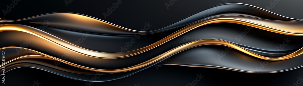 Poster a visually captivating abstract design featuring flowing lines in black and golden hues, creating a 