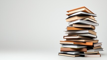 A visually striking stack of assorted books creates an inviting and cozy atmosphere, perfect for promoting reading, education, and the joy of literature in various settings.