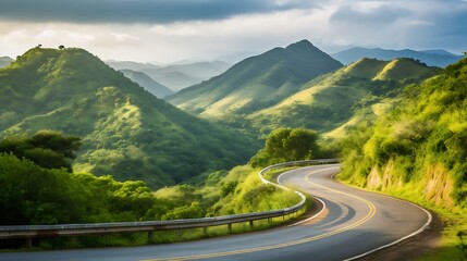 Scenic mountain road with sharp curves and greenery