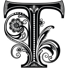  Floral Letter T
A stylish uppercase letter T featuring delicate floral accents, elegant botanical swirls, and intricate ornamental details in black and white line a
Adobe Illustrator Artwork